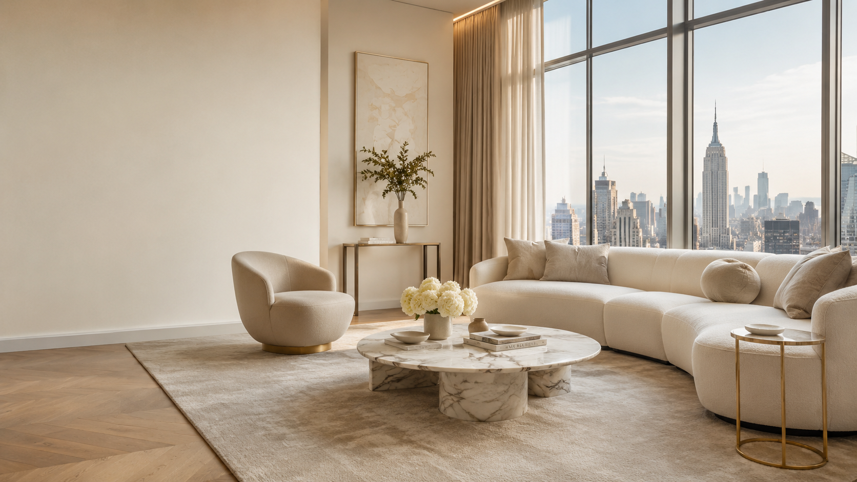 Luxury Manhattan penthouse living room with city views